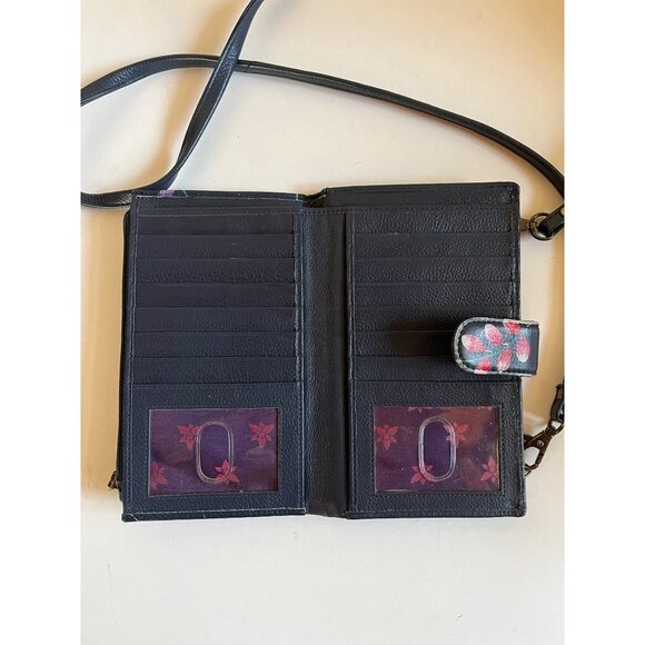 Anuschka Moonlit Meadow Floral Handpainted Leather Wallet Crossbody Bag Bifold - Picture 6 of 9